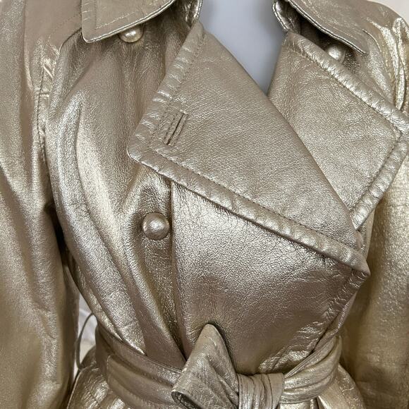 Rare Vintage Moschino Cheap & Chic AW88 Metallic Gold Leather Trench Coat Italy - Picture 3 of 12
